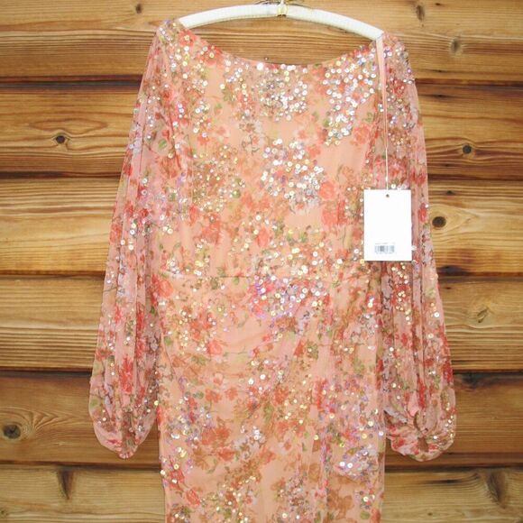 Mac Duggal 93547 Womens FLORAL PRINT SEQUINED PUFF SLEEVE GOWN - Picture 7 of 14